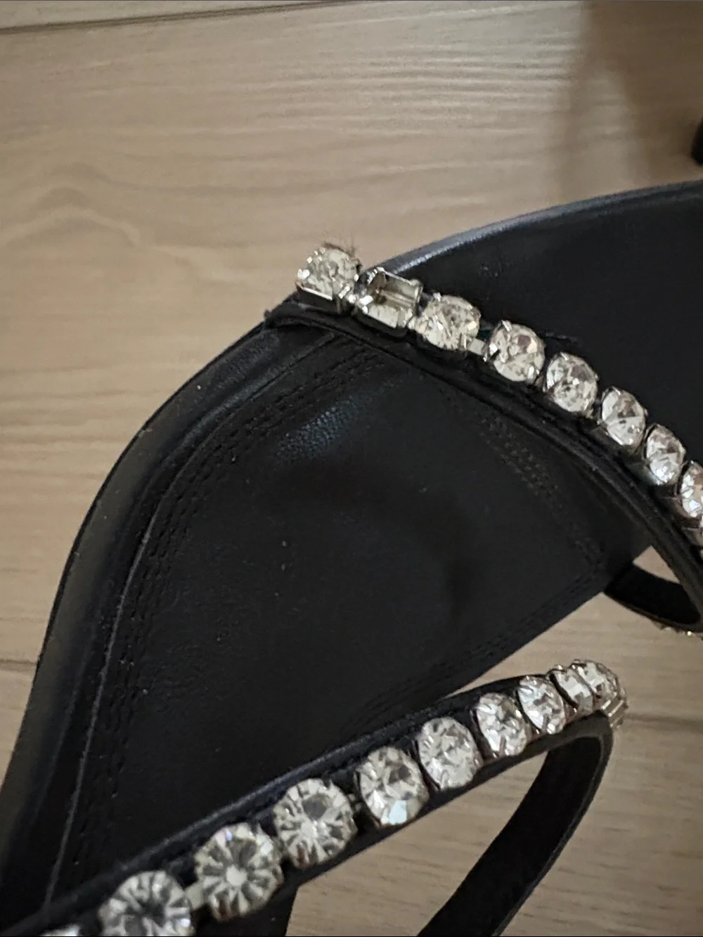 Stradivarius Black Crystal-Trim Slide Sandals